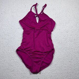 Nike Womens One Piece Swim Suit sz XL Stretch Dark Pink Key Hole Bathing Suit